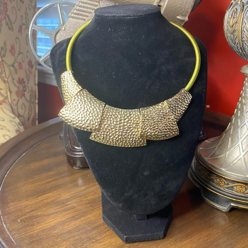 New in Box Gold Bib Style Hammered Effect Cleopatra Collar From Macys